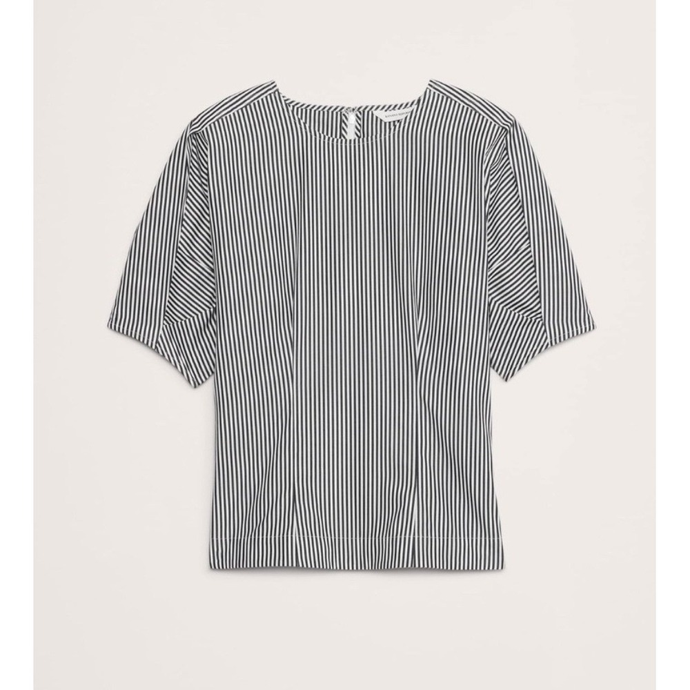 Banana Republic Womens Navy White Striped Cotton Poplin Puff Sleeve Top 6 742563